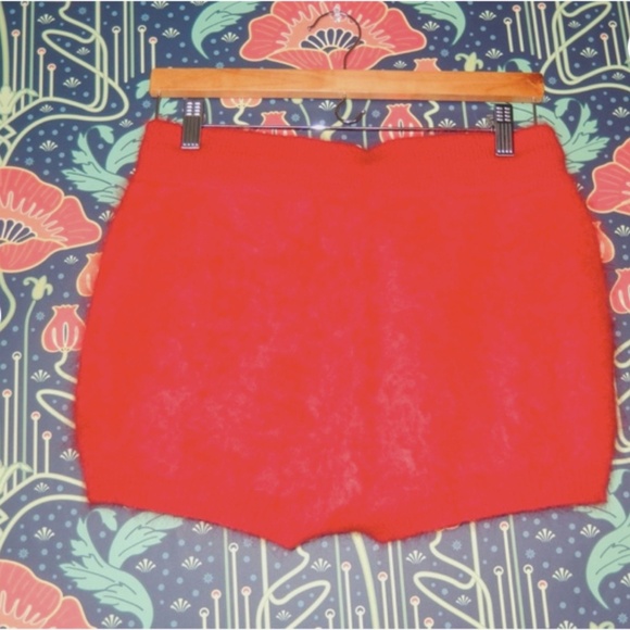 NoName Dotty 100% Brushed Cashmere Knit Red Boy Shorts Hot Pants Nwt L - Picture 5 of 5